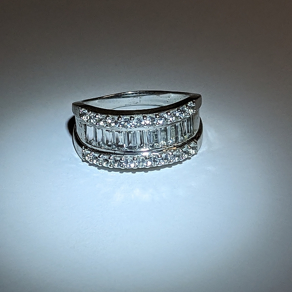 Sterling Silver Spinel Ring – Baguette & Round Cut Size 10 Signed 925 Thailand